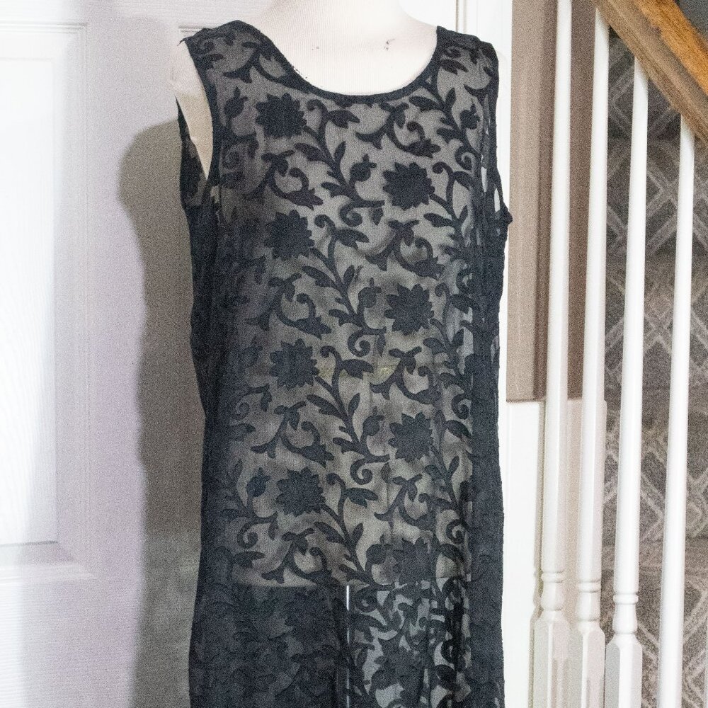 Peppermint Bay Dress Beach Cover-Up Long Black Floral Splits Women's Size Medium